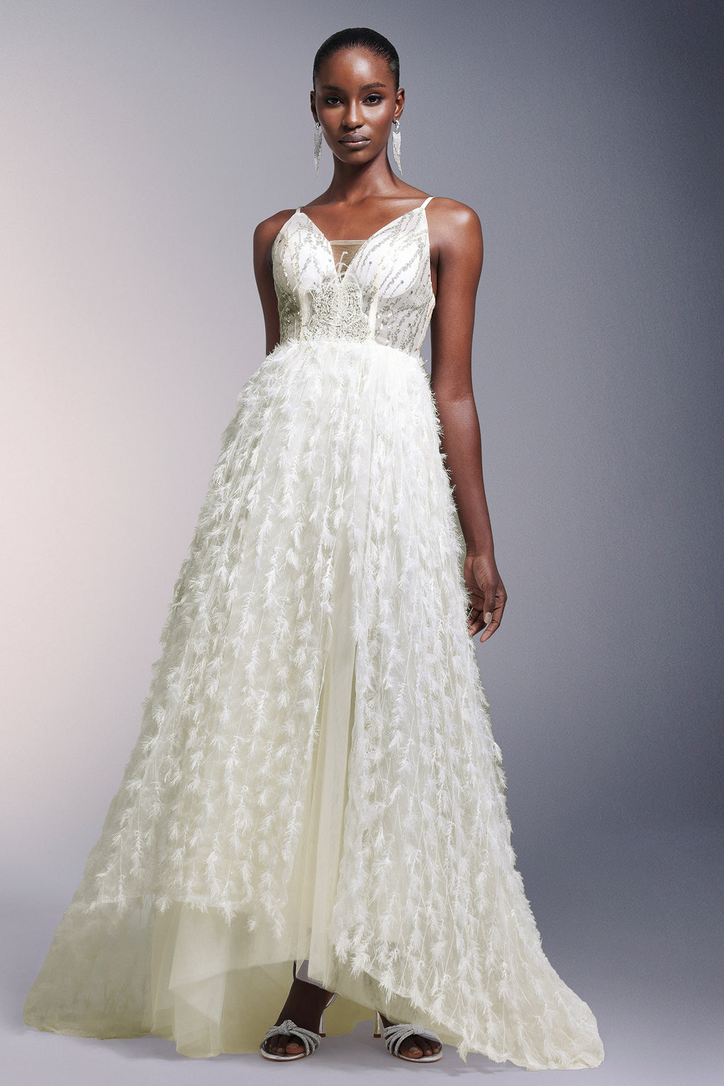 Fennel Sleeveless Sequin Tassels Feather Maxi Dress