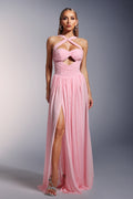 Vakana Hollow High Slit Fold Maxi Dress