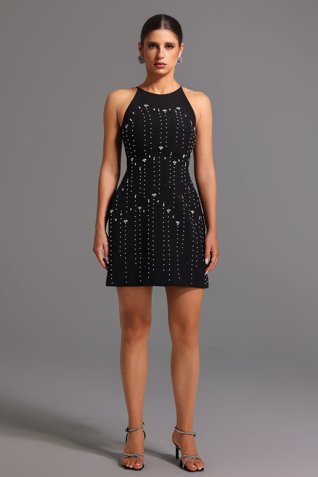 Pako Round Neck Sleeveless Diamond Mini Dress