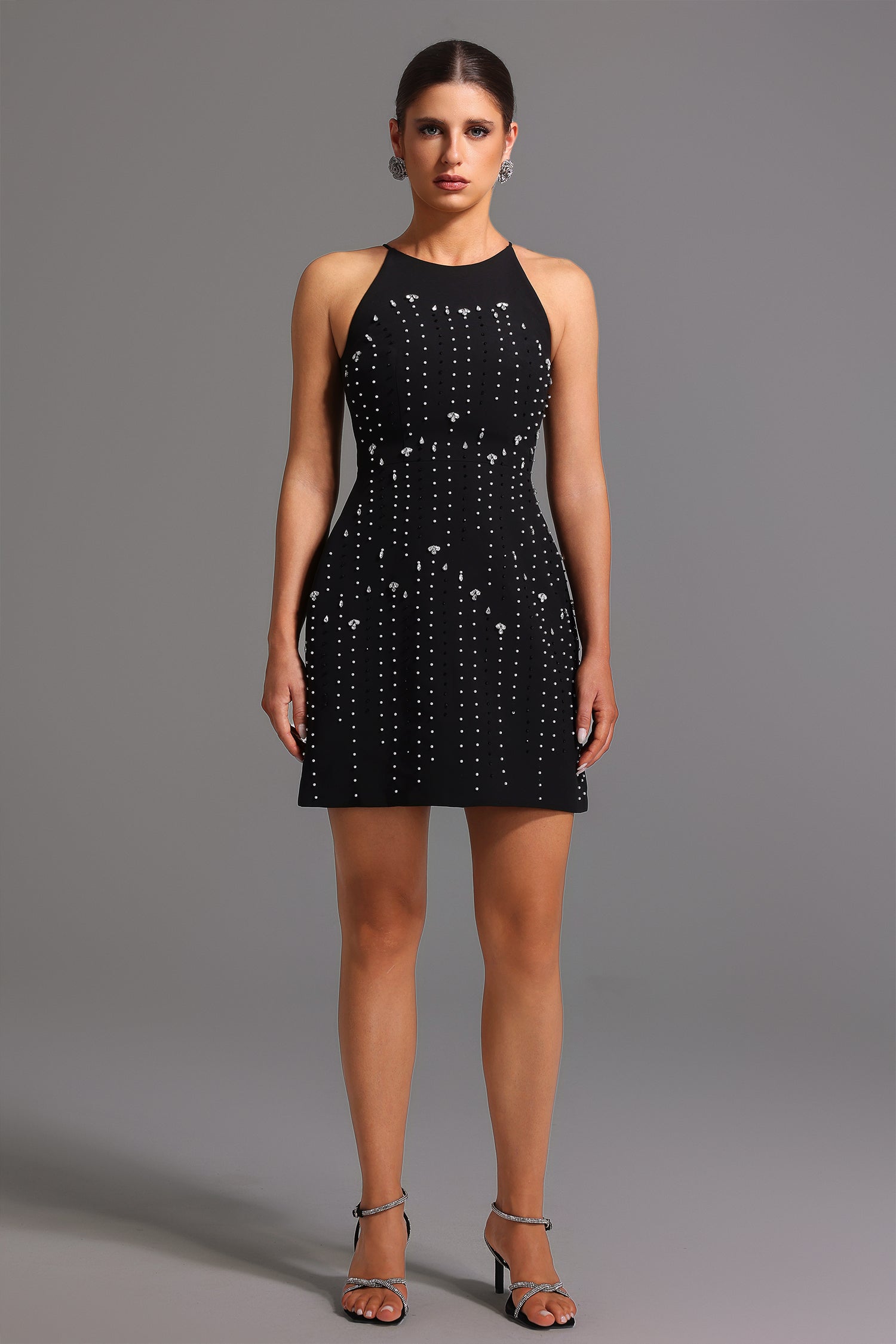 Pako Round Neck Sleeveless Diamond Mini Dress