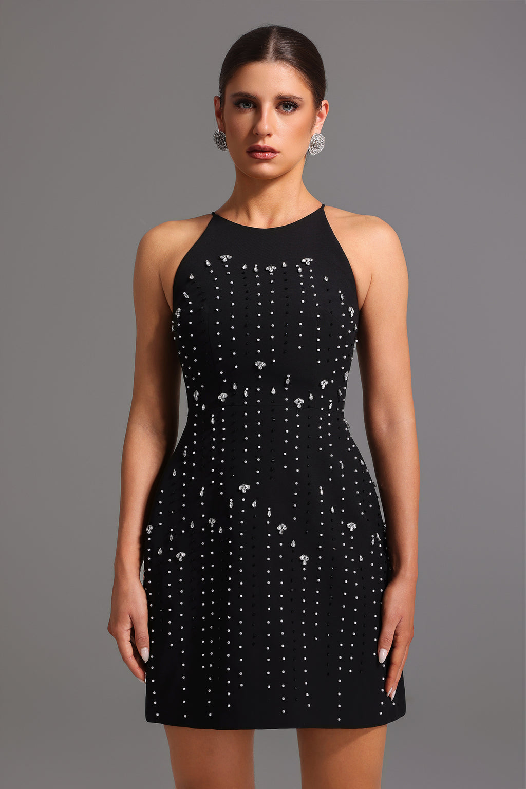 Pako Round Neck Sleeveless Diamond Mini Dress