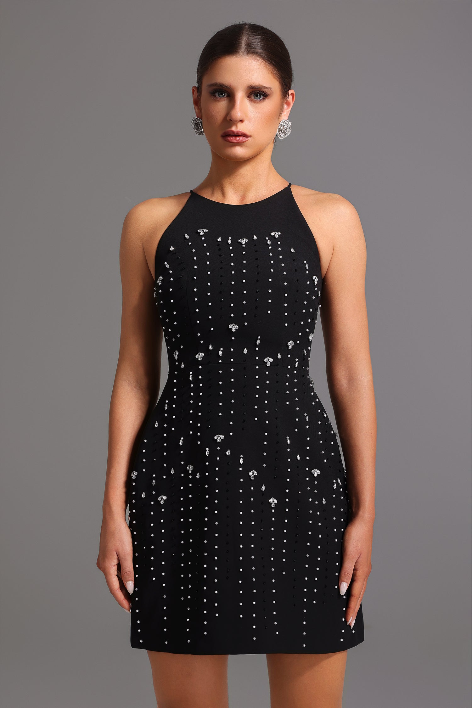 Pako Round Neck Sleeveless Diamond Mini Dress