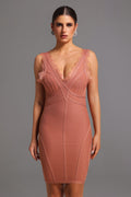Lionce Bandage Sleeveless V Neck Lace Mini Dress