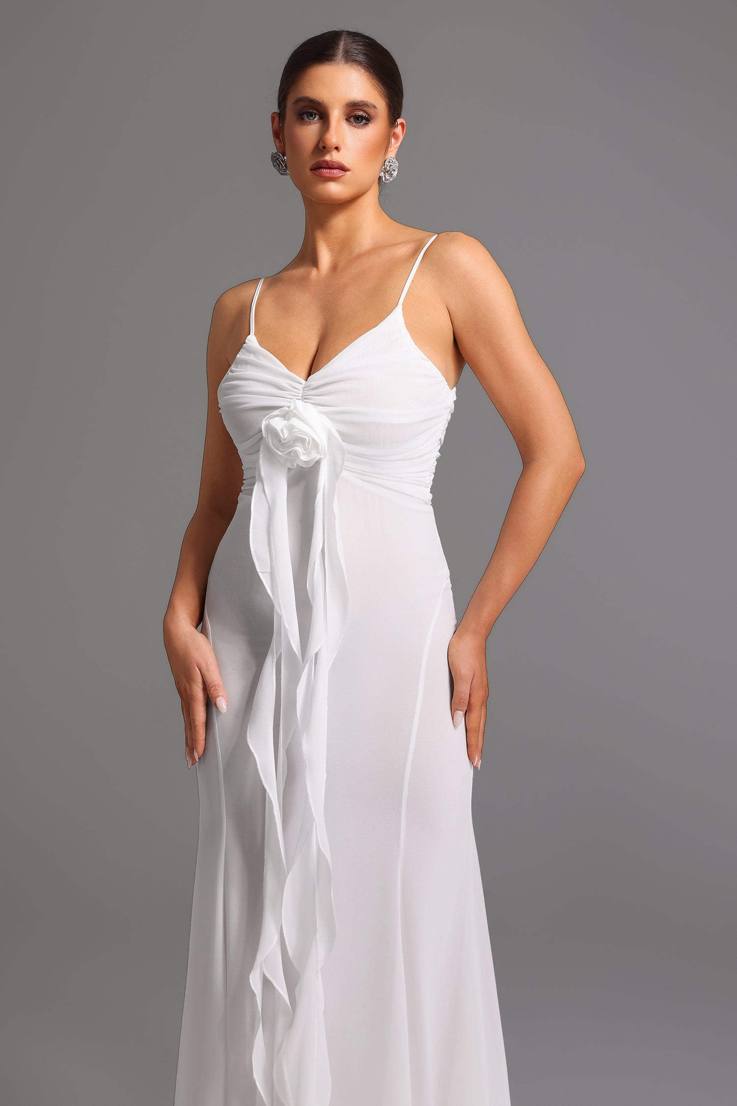 Dora Sleeveless Deep-V Flower Maxi Dress