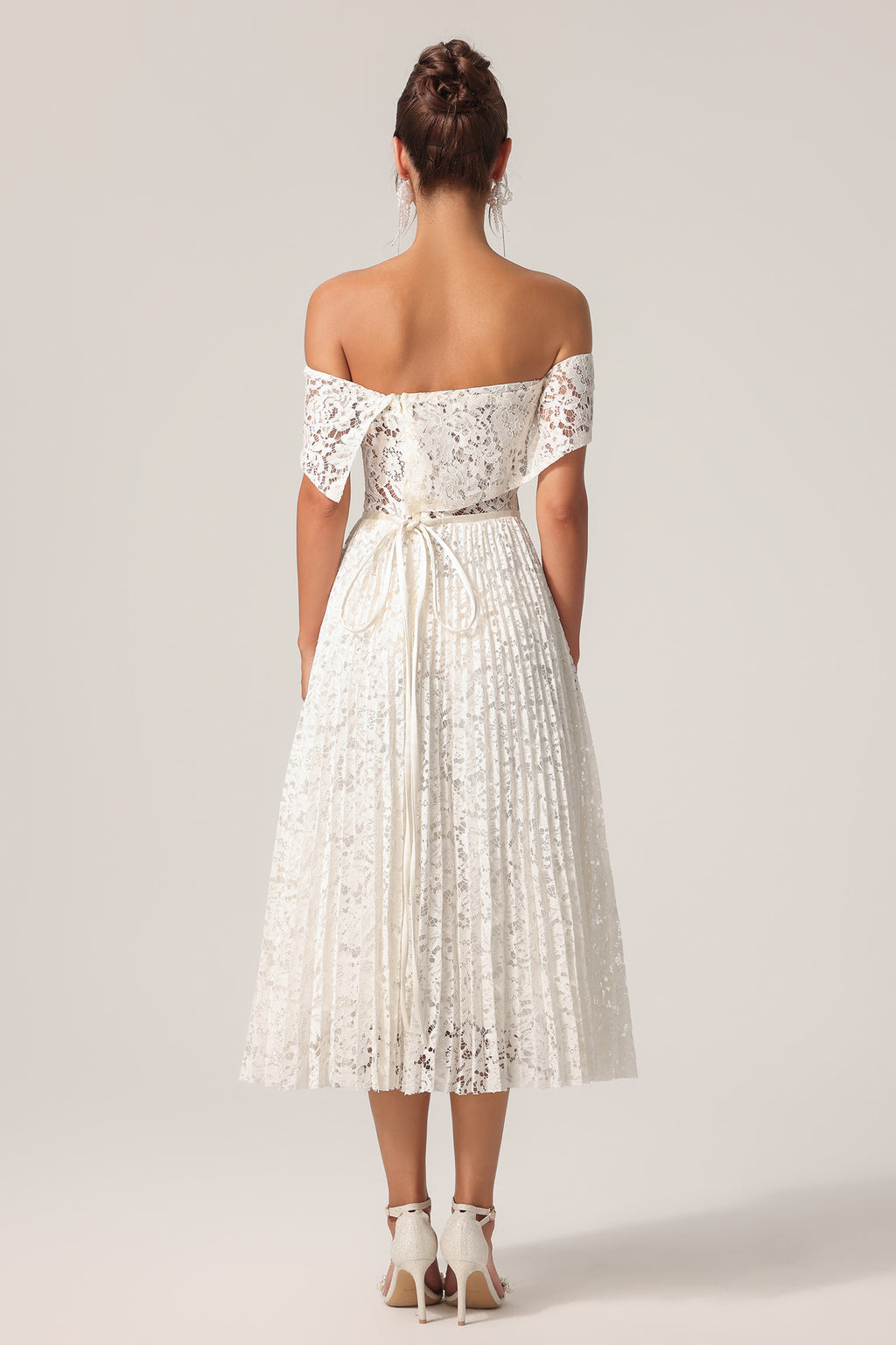 Sagako Off-The-Shoulder Folds Flowers Lace Maxi Dress