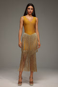 Lyall Sleeveless V-Neck Tassels Bandage Midi Dress