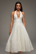 Rinaka Sleeveless Halter Jacquard W eaving Midi Dress