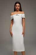 Rosie Sleeveless Off The Shoulder Diamond Bandage Midi Dress