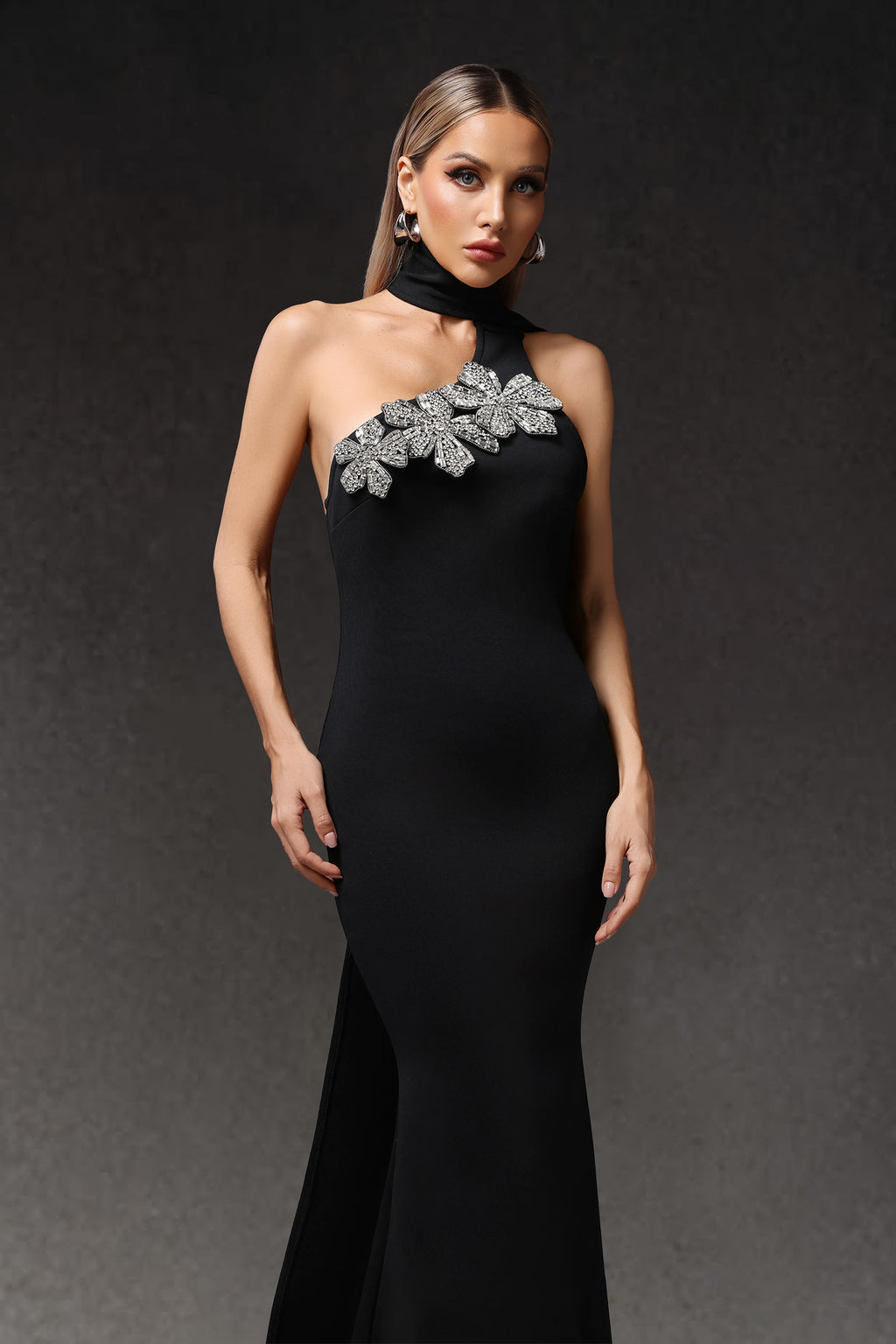 Luva One Shoulder Flower Bandage Maxi Dress