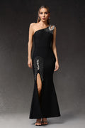 Sierra One Shoulder Sleeveless Diamond Slit Bandage Maxi Dress