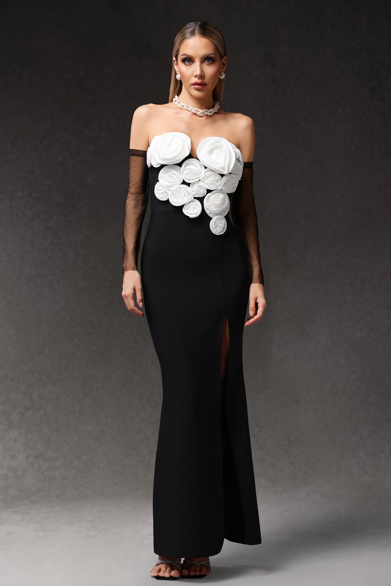 Kendall Sleeveless Flower Long Sleeves Bandage Maxi Dress