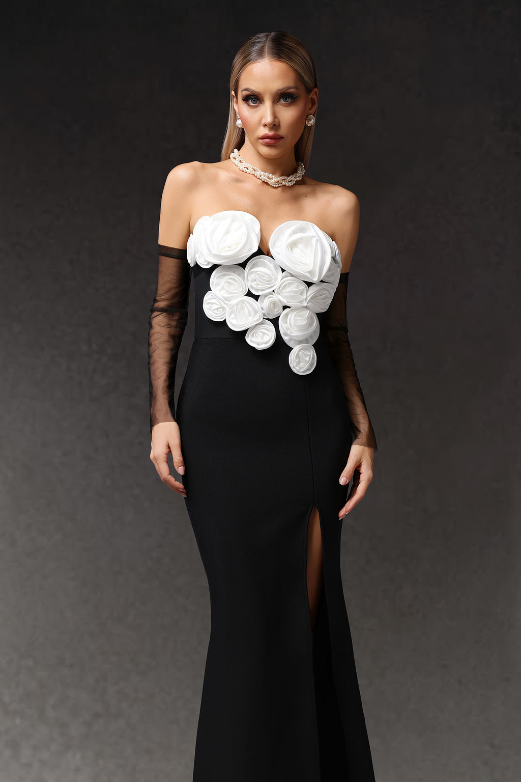 Kendall Sleeveless Flower Long Sleeves Bandage Maxi Dress