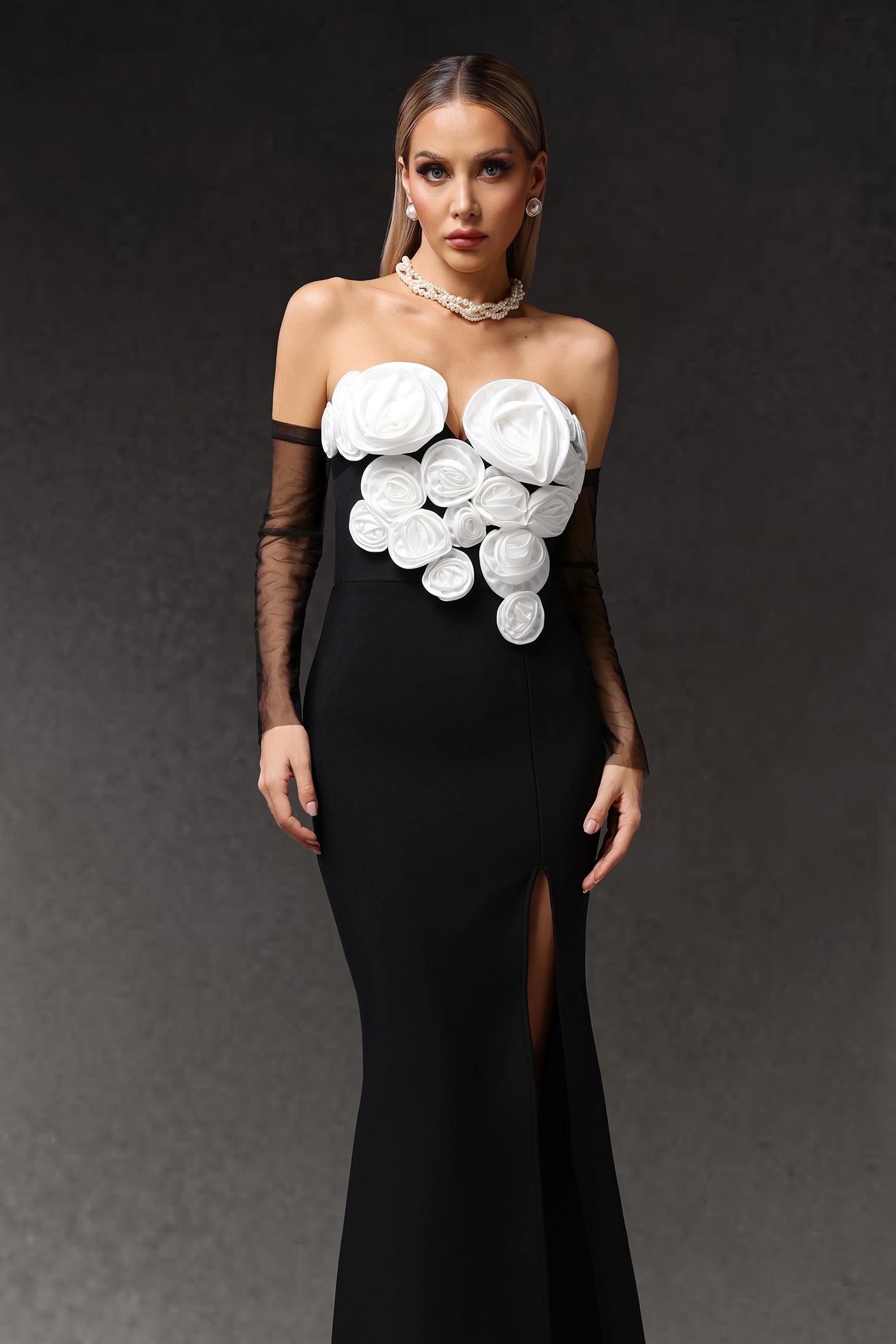 Kendall Sleeveless Flower Long Sleeves Bandage Maxi Dress
