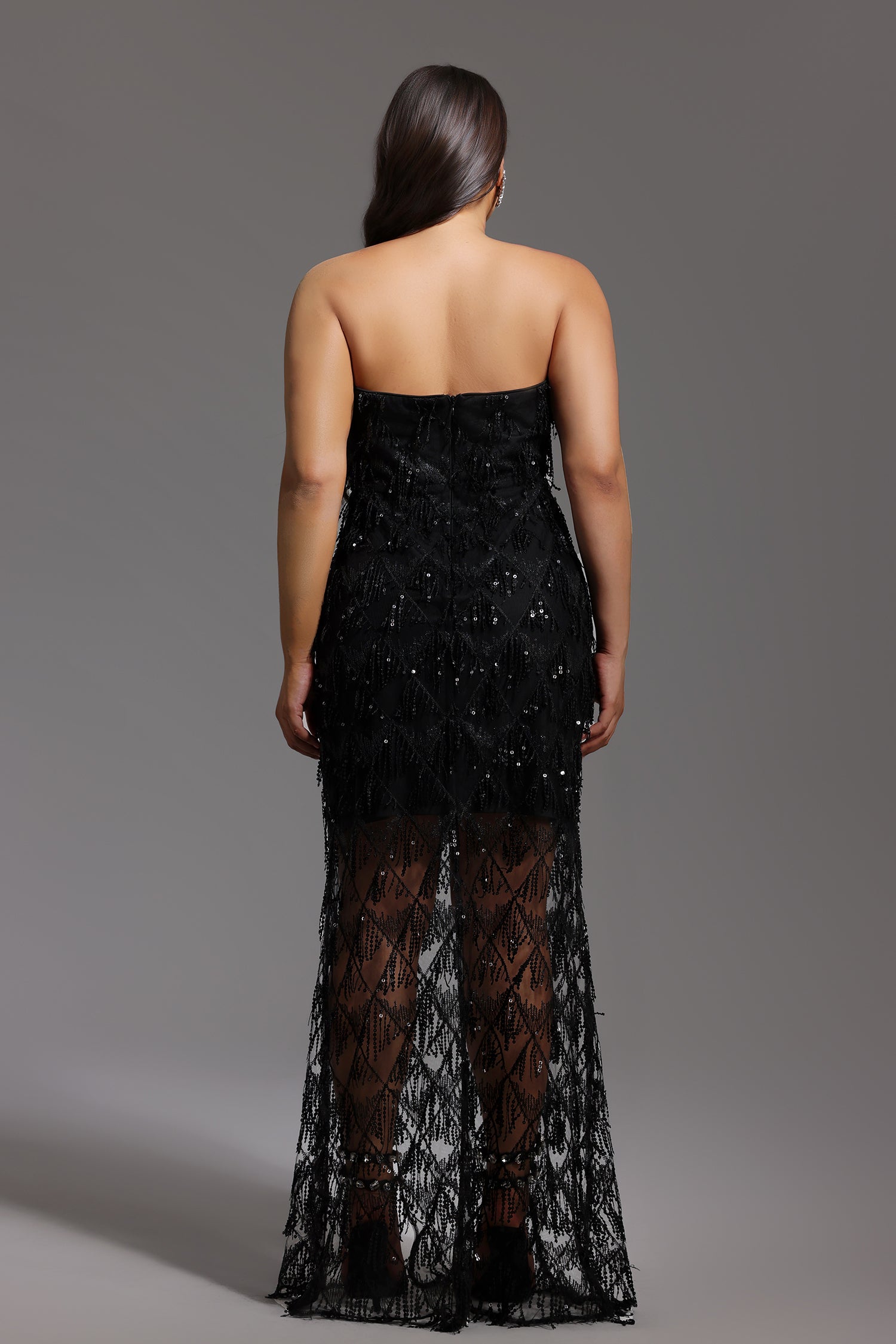 Davo Chest Glitter Fringe Maxi Dress