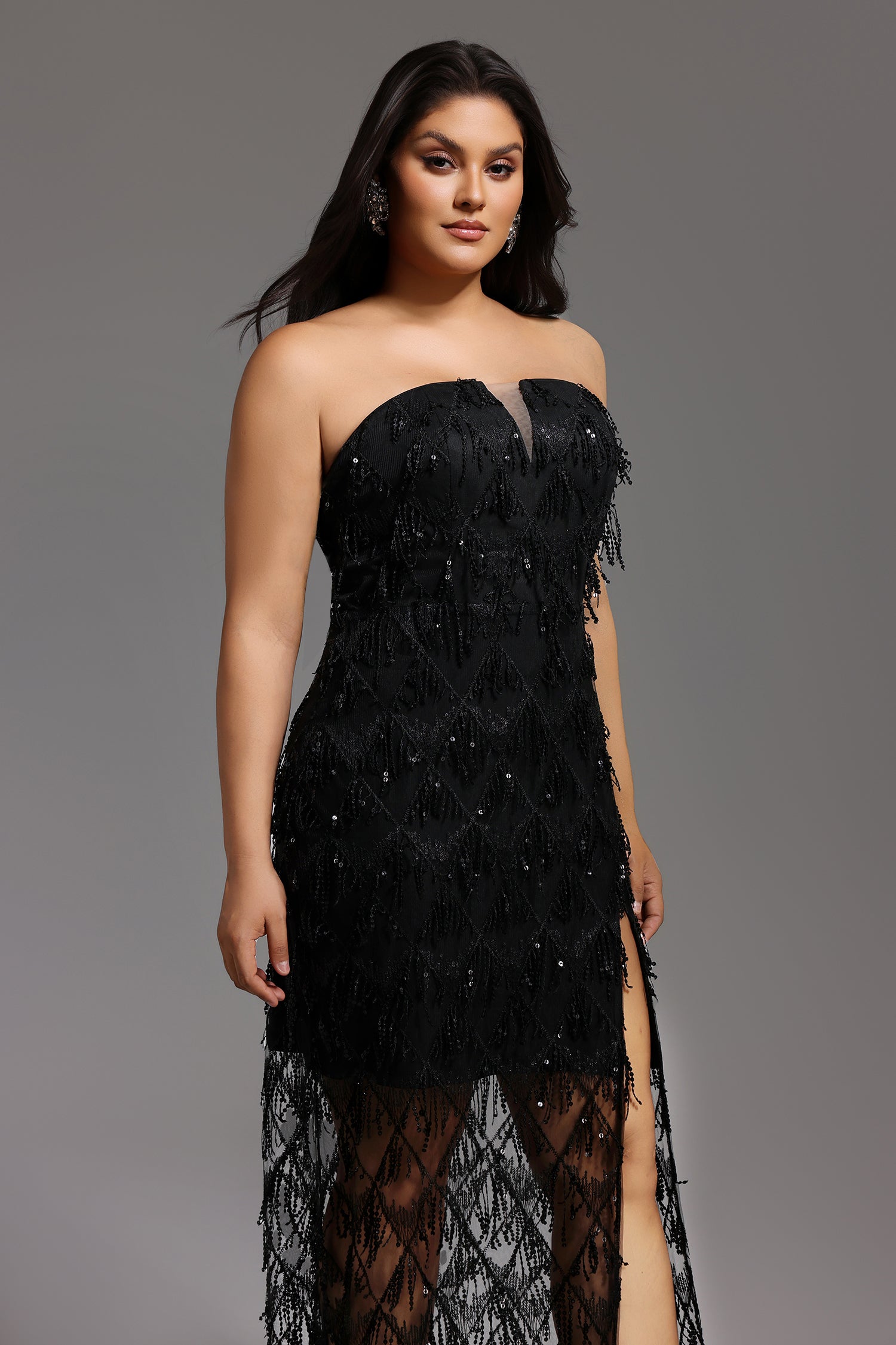 Davo Chest Glitter Fringe Maxi Dress