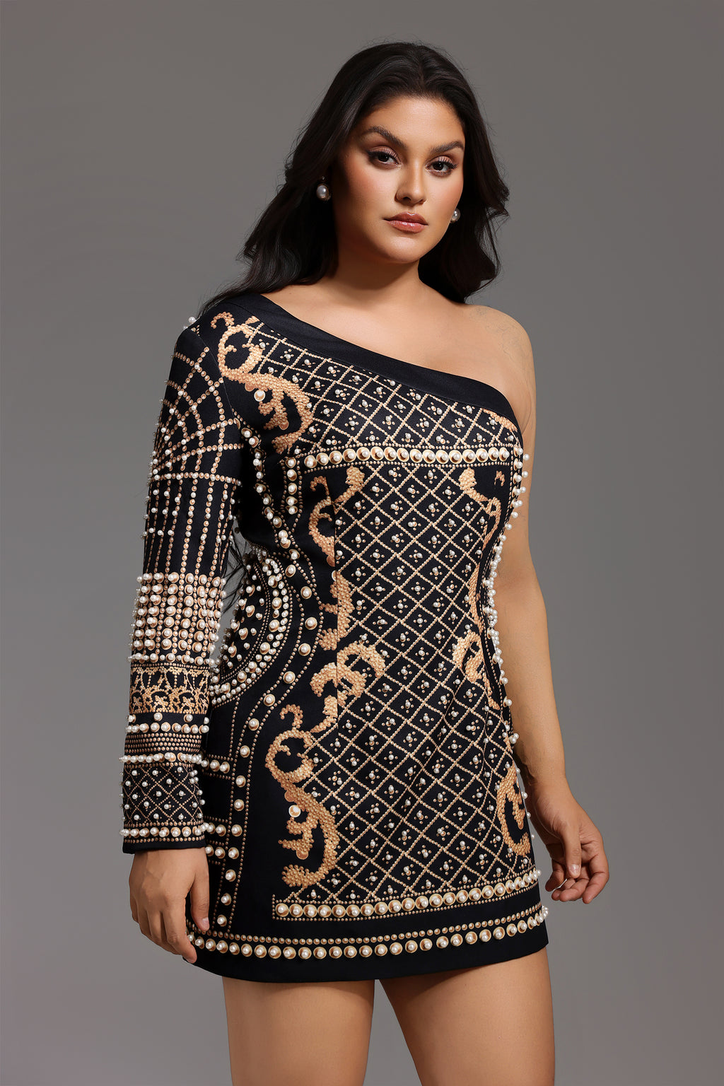 Daya One Shoulder Pearl Mini Dress