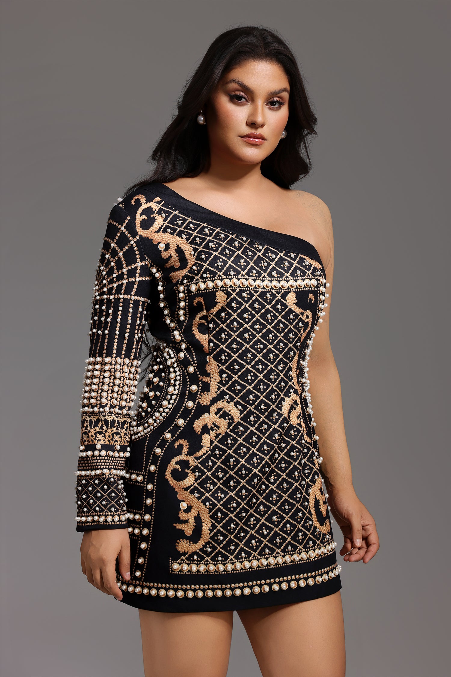 Daya One Shoulder Pearl Mini Dress