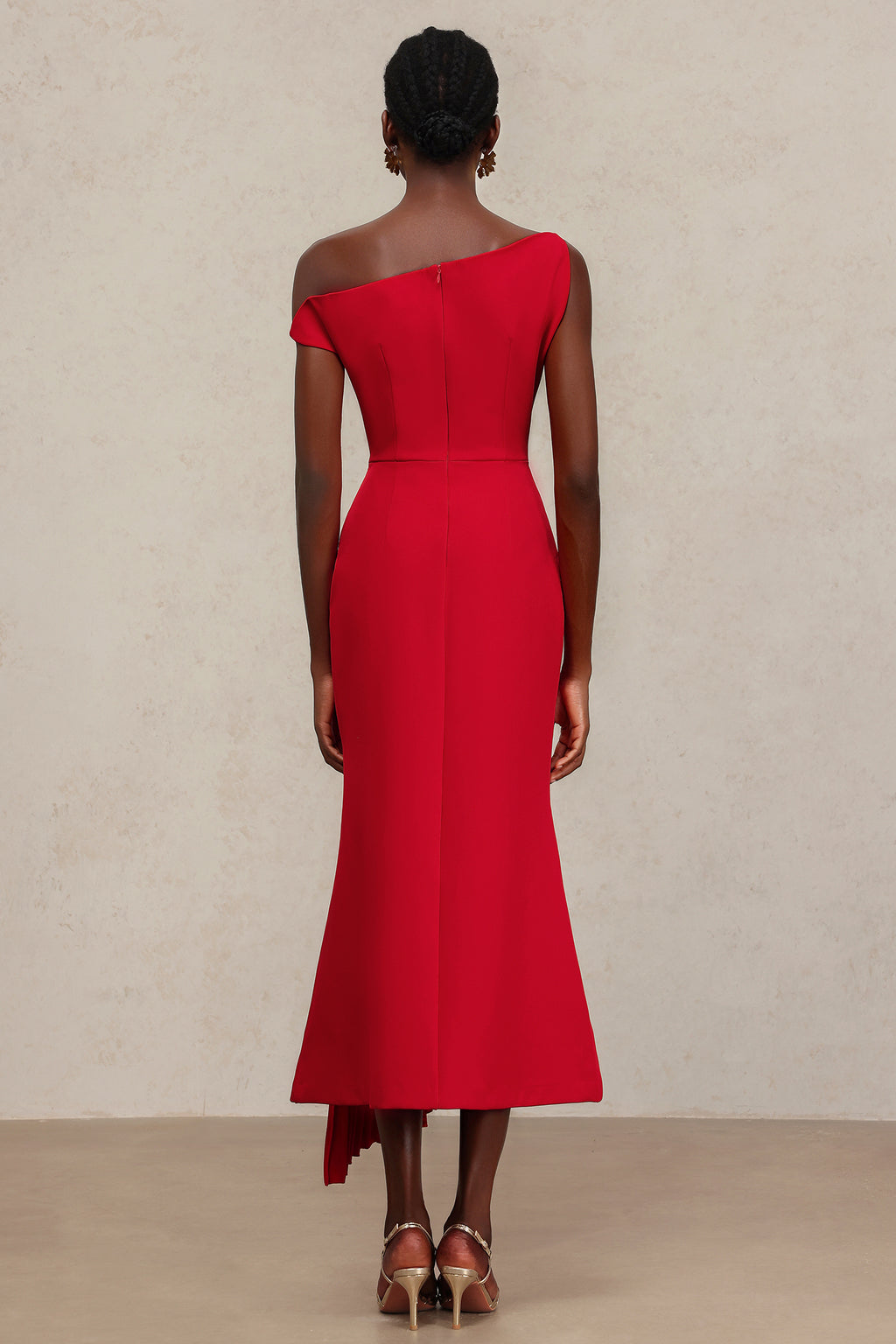 Jillian Oblique Shoulder Sleeveless Folds Midi Dress