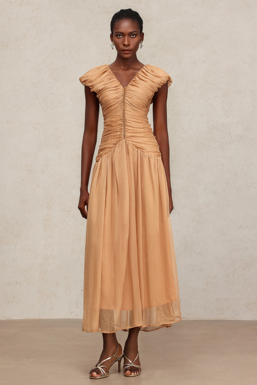 Thea V-Neck Sleeveless Folds Maxi Dress