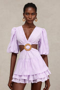 Gabriella V-Neck Puff Sleeves Hollow Out Layered Mini Dress
