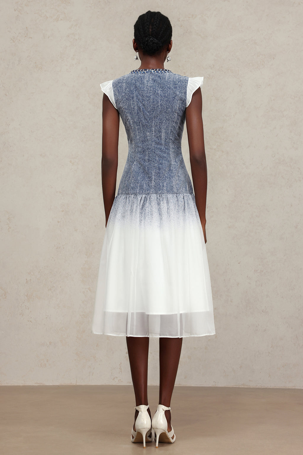 Hunter Round Neck Denim Printed Midi Dress