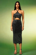 Reyna Halter Diamond Hollow Out Bandage Midi Dress