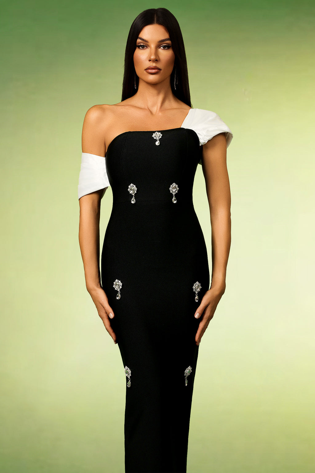 Kylli Off The Shoulder Sleeveless Diamond Bandage Midi Dress