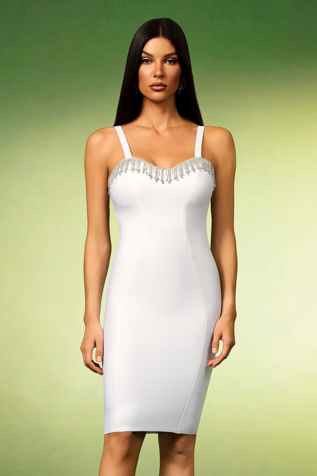 Lunare Sleeveless Diamond Tassels Bandage Mini Dress