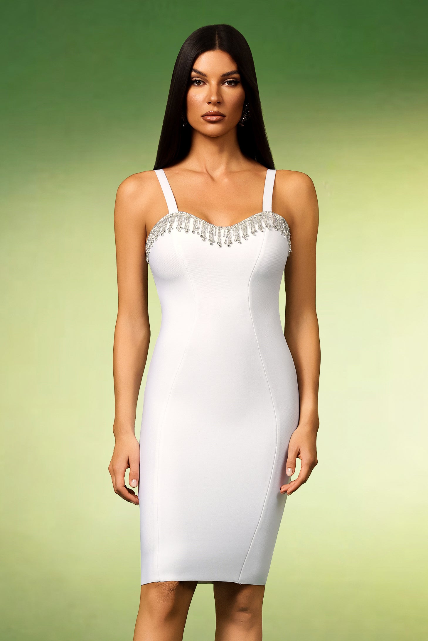 Lunare Sleeveless Diamond Tassels Bandage Mini Dress