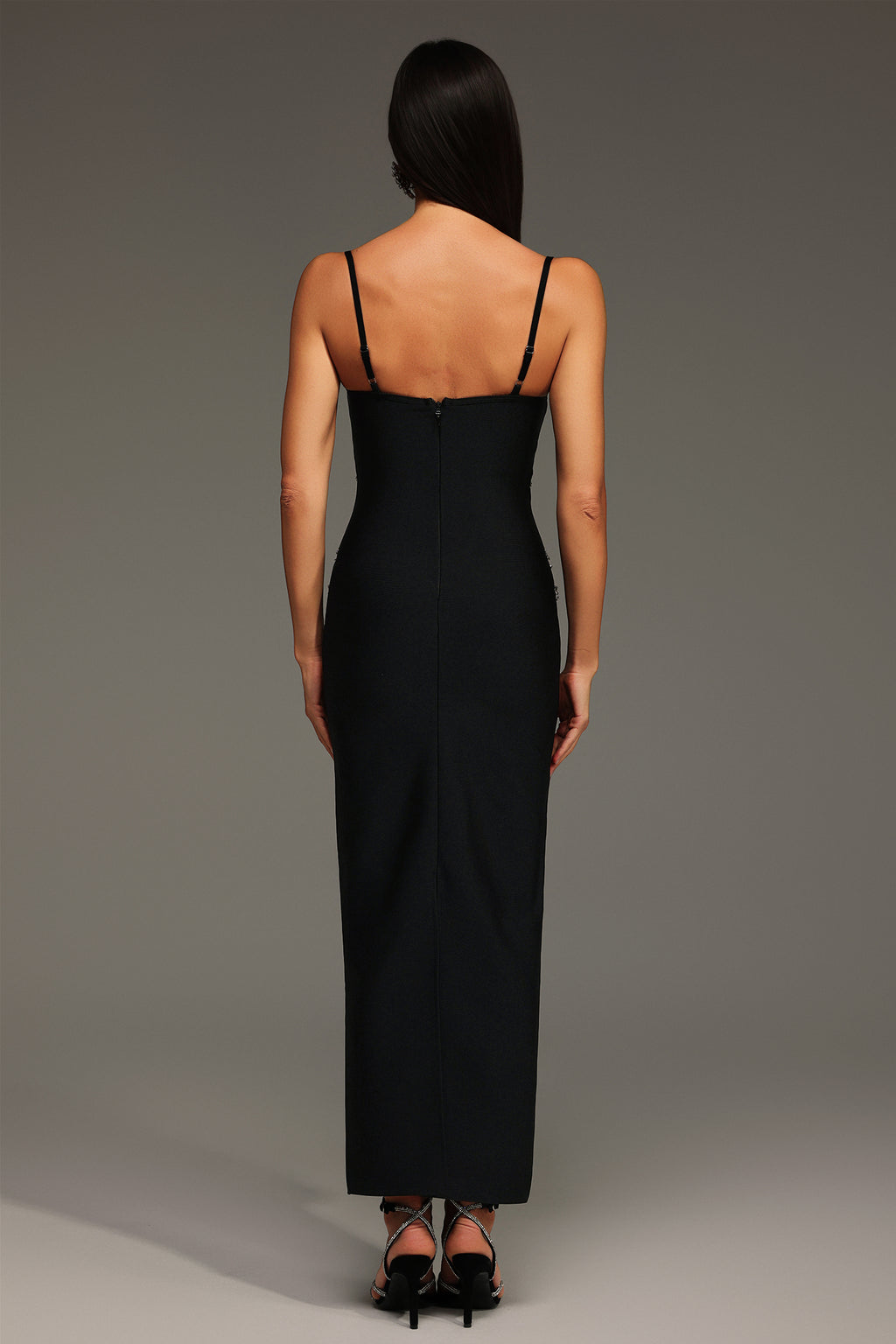 Lolic Sleeveless Diamond V-Neck Bandage Maxi Dress