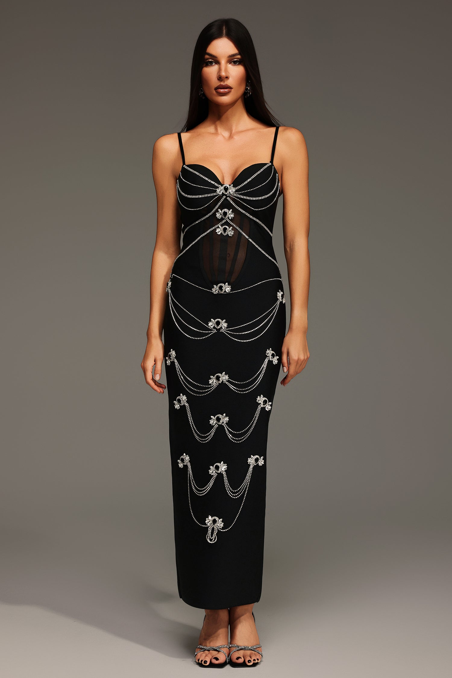 Lolic Sleeveless Diamond V-Neck Bandage Maxi Dress