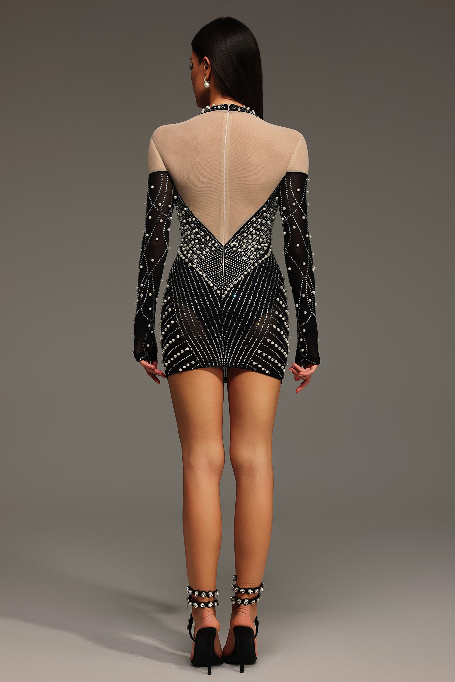 Zavan Long Sleeves Diamond Pearl Mini Dress