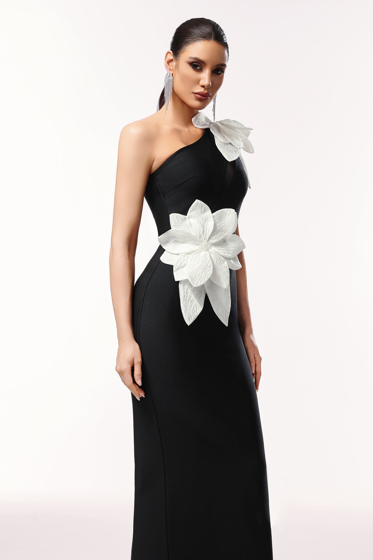 Lala One Shoulder Sleeveless Flower Bandage Maxi Dress