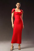 Vali Short Sleeve Square Neckline Split Bandage Maxi Dress