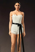 Lanla Sleeveless Flower Lace Ribbon Mini Jumpsuit
