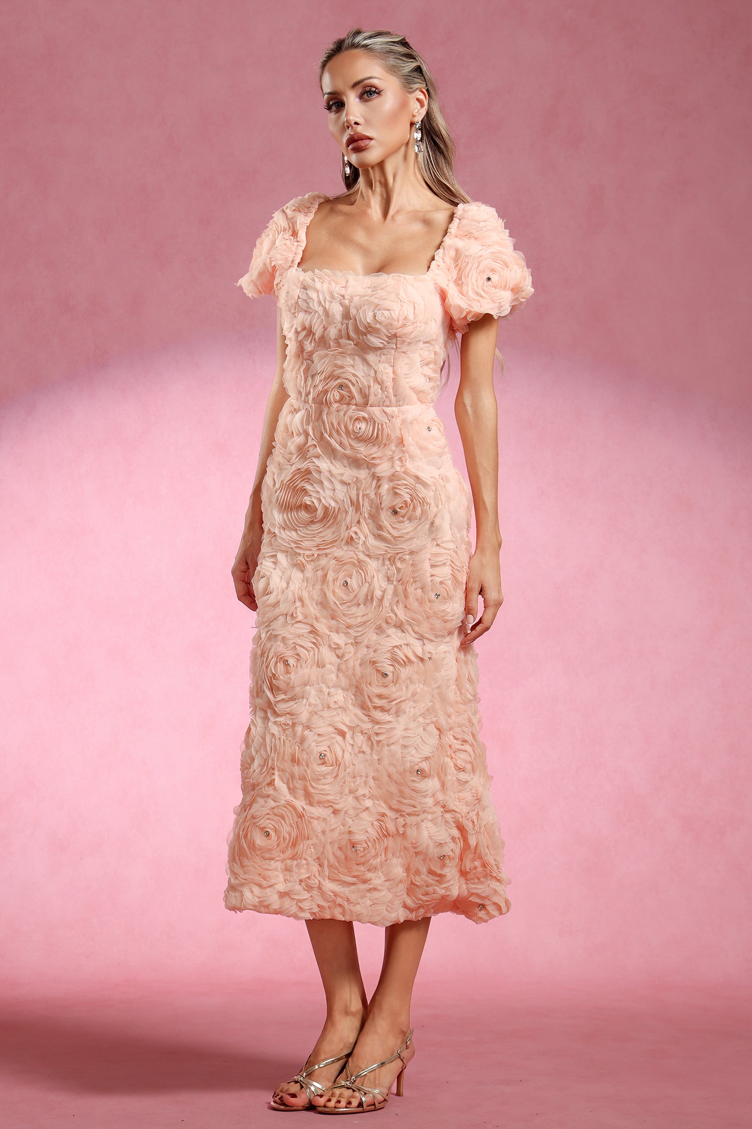 Maci Short Sleeve Flowers Maxi Dress