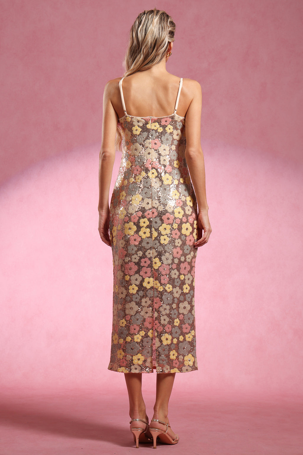 Kyli Sleeveless Flowers Sequin Maxi Dress