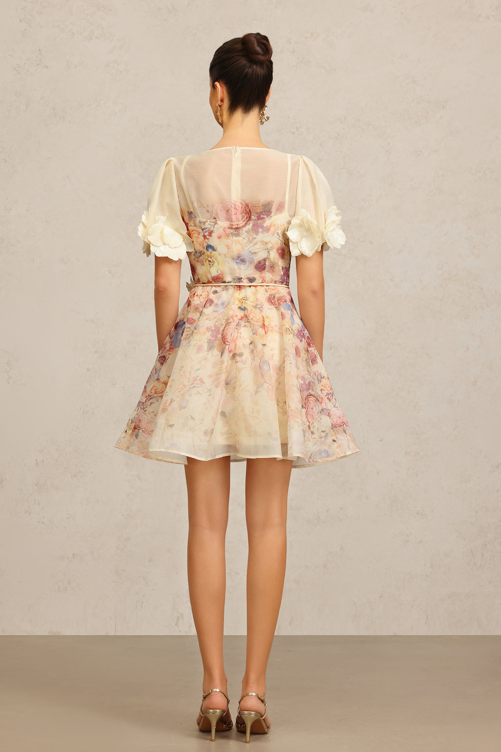 Xezey V-Neck Short Sleeves Flowers Printed Mini Dress