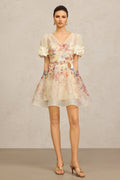 Xezey V-Neck Short Sleeves Flowers Printed Mini Dress