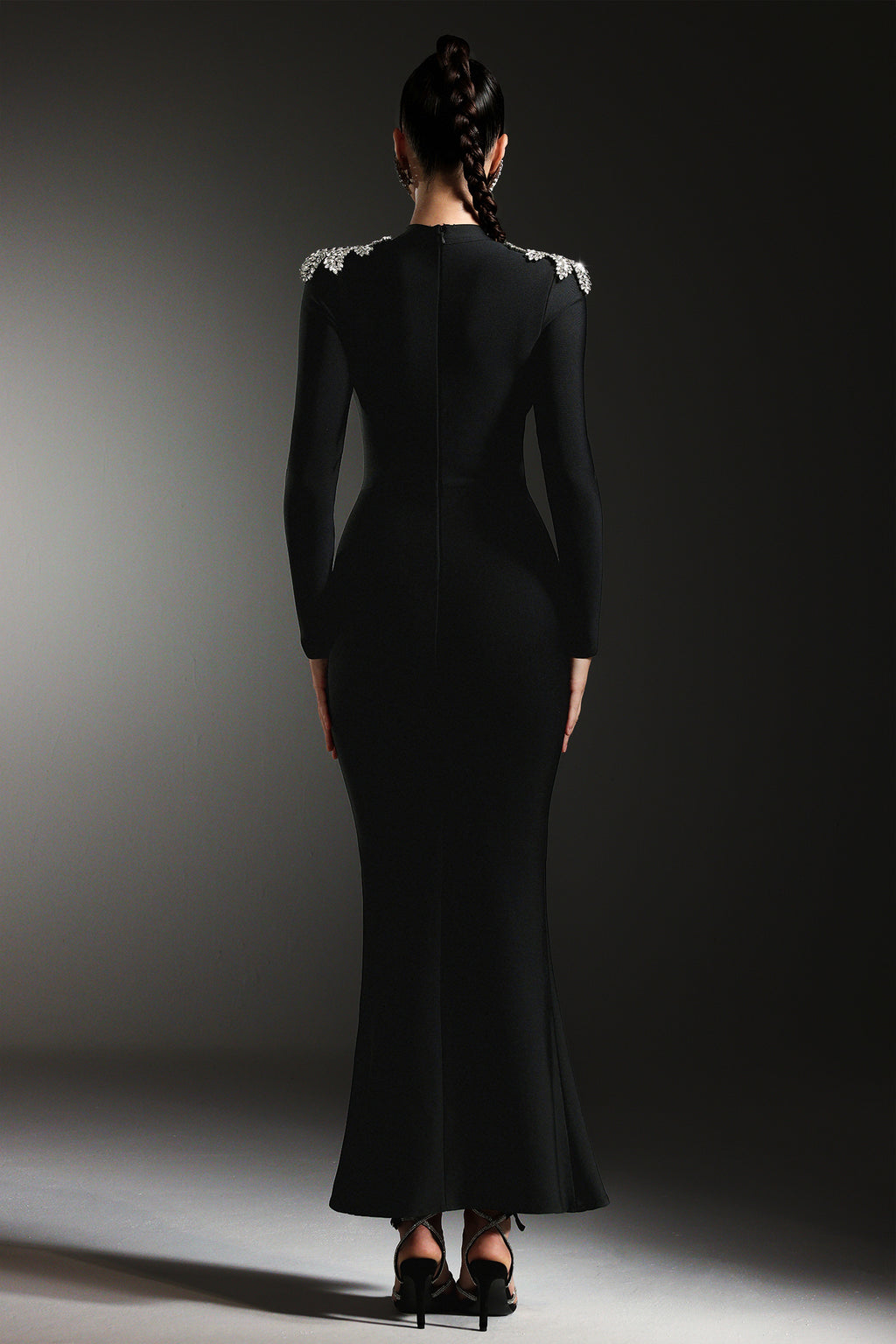 Saloha Long Sleeves Diamond Slit Fish Tail Bandage Maxi Dress