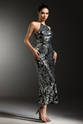 Jilly Halter Sleeveless Sequin Maxi Dress