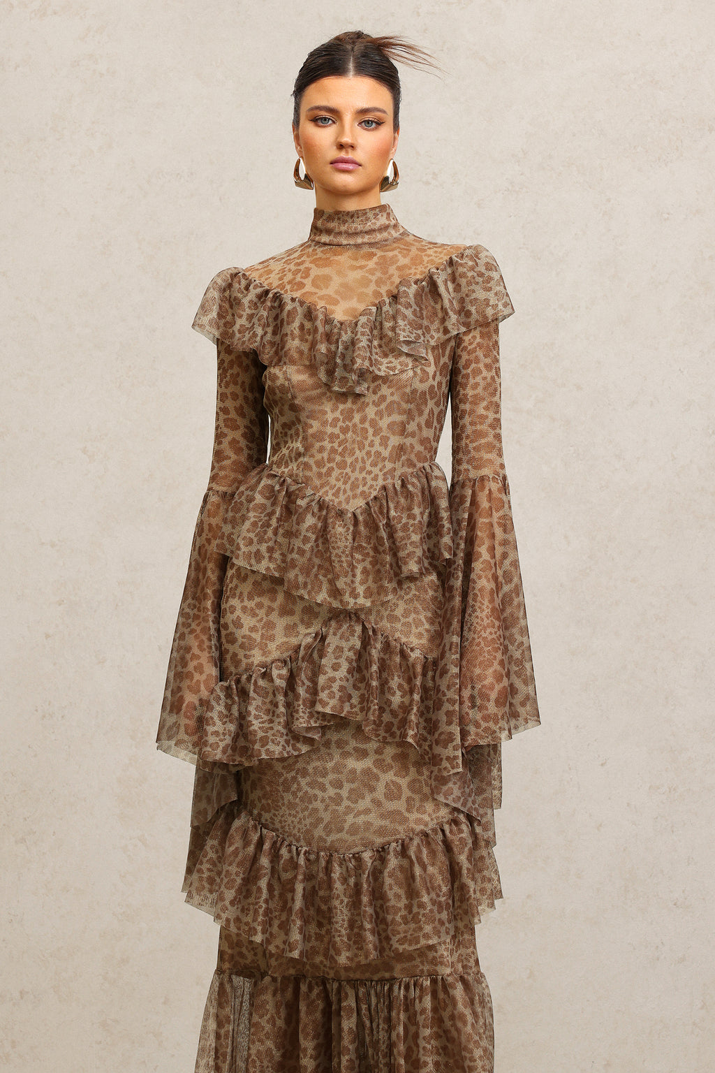 Leko Leopard Print Folds Maxi Dress