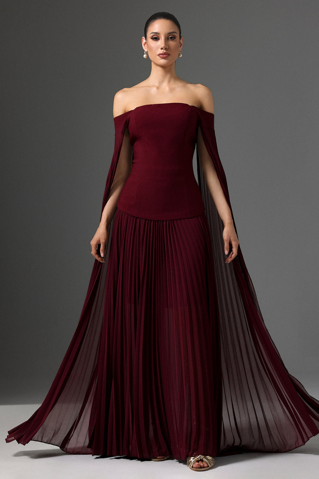 Solvia Off The Shoulder Long Sleeves Ruched Maxi Dress