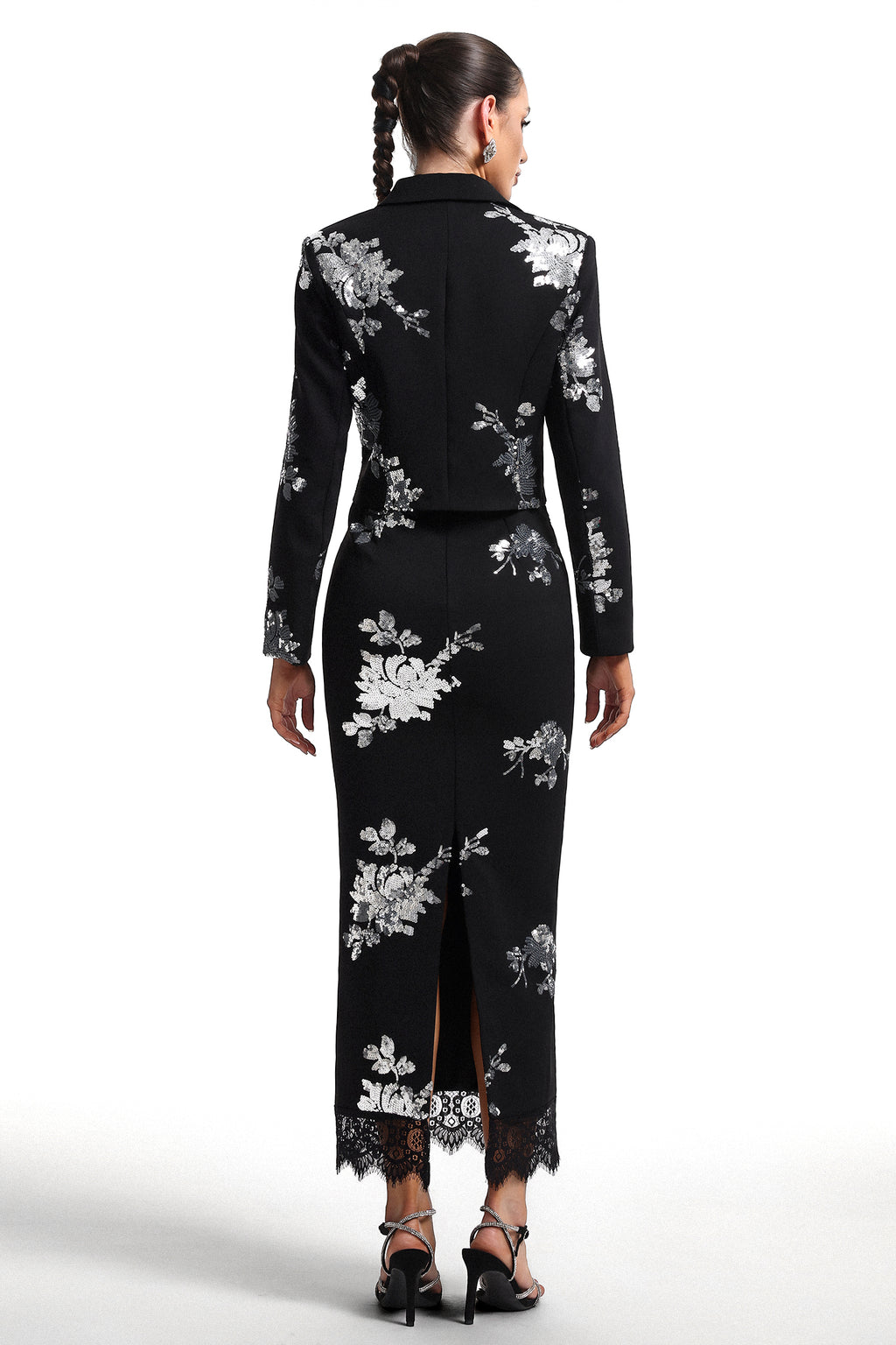 Hermione V-Neck Long Sleeve Floral Print Crop Blazer and Skirt Set