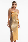 Muera Strapless Sequin Floral Maxi Dress