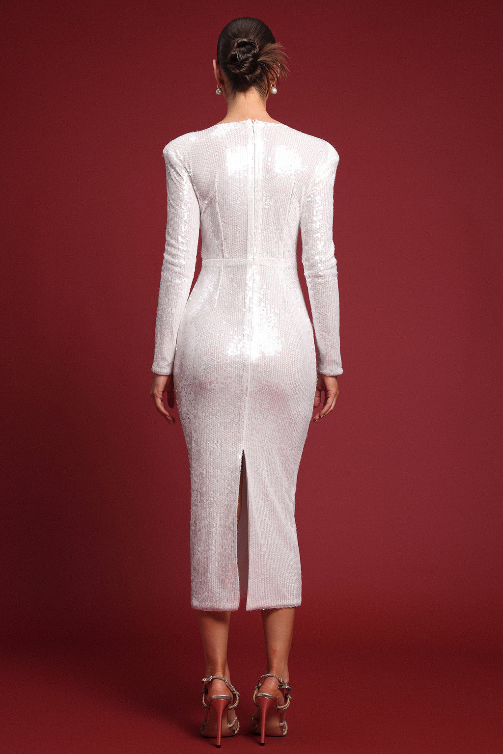 Romia Romantic Embellished Long Sleeve Cut Out Sequin Maxi Dress