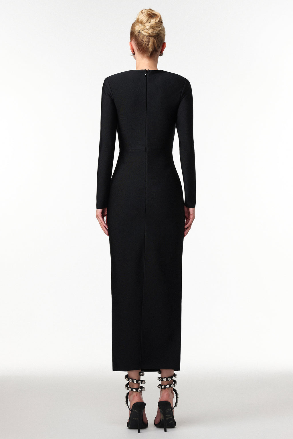 Jensen Elegant Contour Long Sleeve Rhinestone Bandage Maxi Dress
