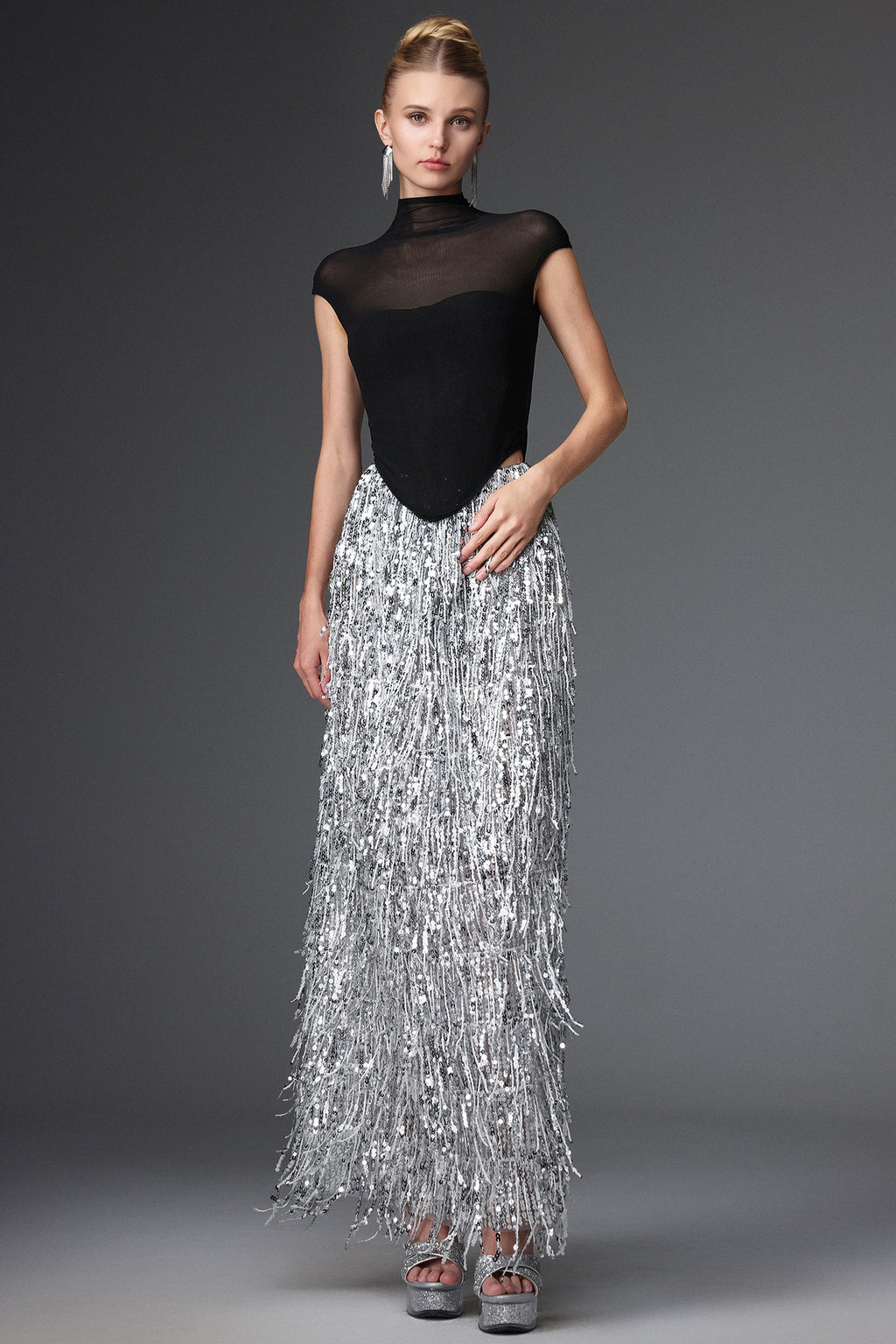 Glamorous Contour Corset Fringe Skirt Two Piece Set