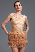 Veronic Romantic Embellished Sleeveless Ruffle Sequin Mini Dress