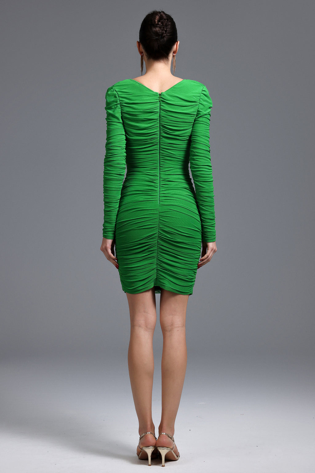 Gevjon Sexy Contour Long Sleeve Ruched Knit Mini Dress